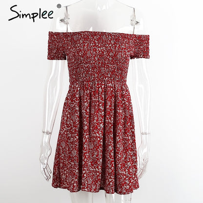 Simplee Off shoulder floral summer dress Vintage high waist beach dress women 2017 Sexy short dresses vestidos