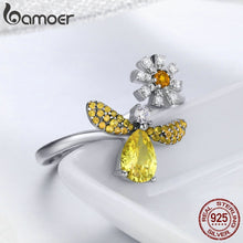 Load image into Gallery viewer, BAMOER 100% Authentic 925 Sterling Silver Fashion Bee with Daisy Flower Open Size Finger Ring for Women Party Jewelry SCR348
