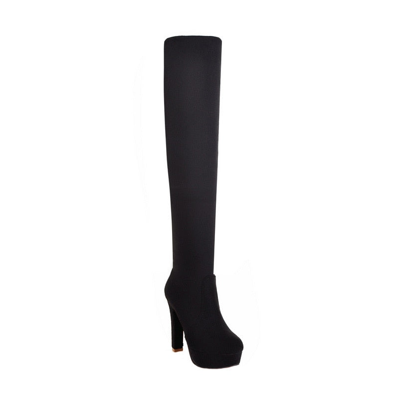 QUTAA 2020 New Women Boots Sexy Fashion Over the Knee Boots Sexy Thin Square Heel Boot Platform Woman Shoes Black size 34-43