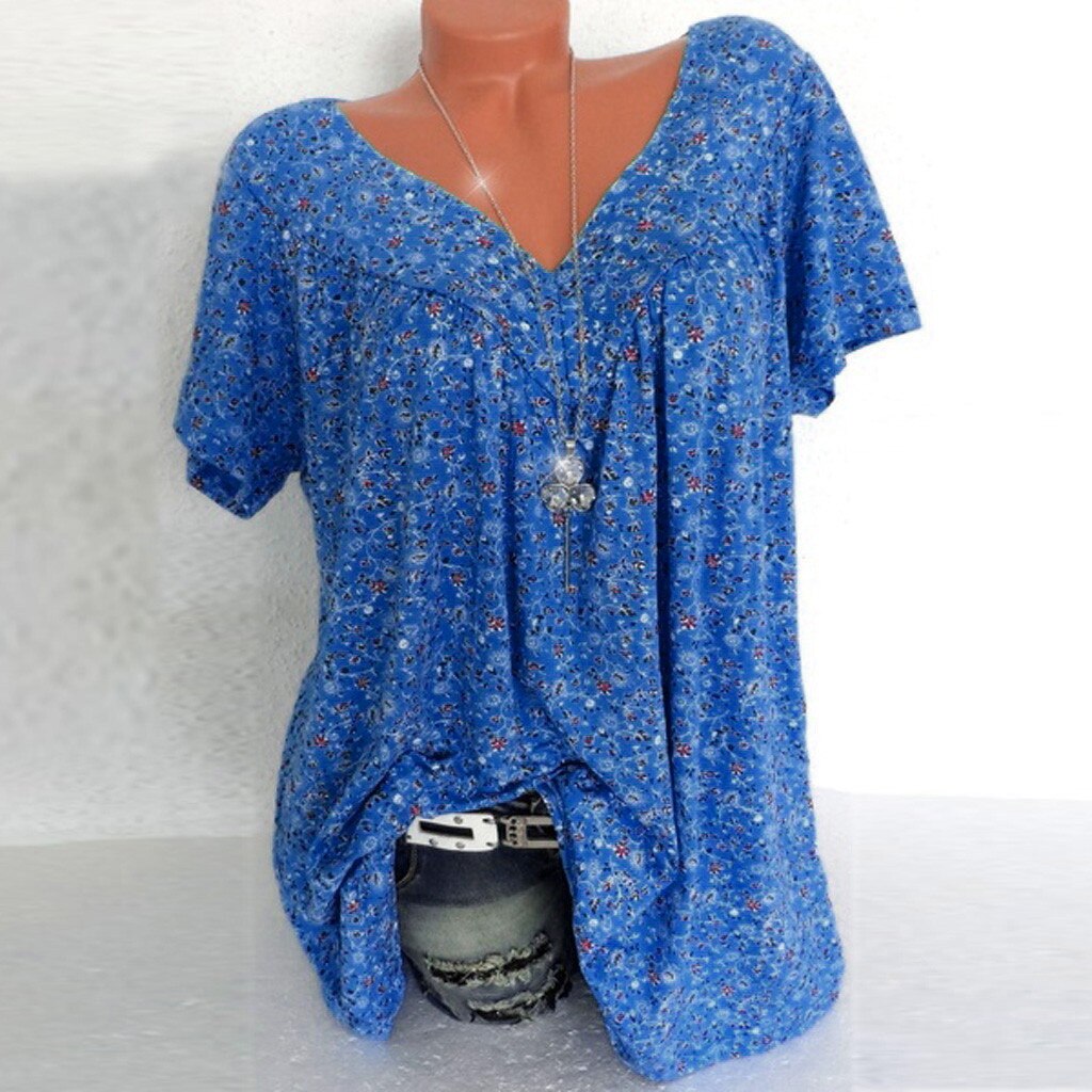 Women's Loose Casual Blouse Shirts V Neck Short Sleeve Bohemian Print Tops For Fashion Woman Femme Camisas Mujer