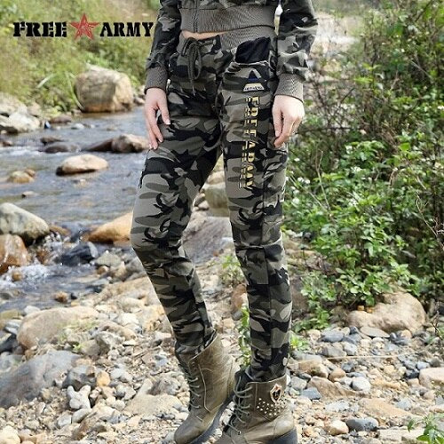 Women's Army Camouflage Pants Slim Pants Ladies Military Trousers Print Elastic Waist Fashion Casual Pants Female