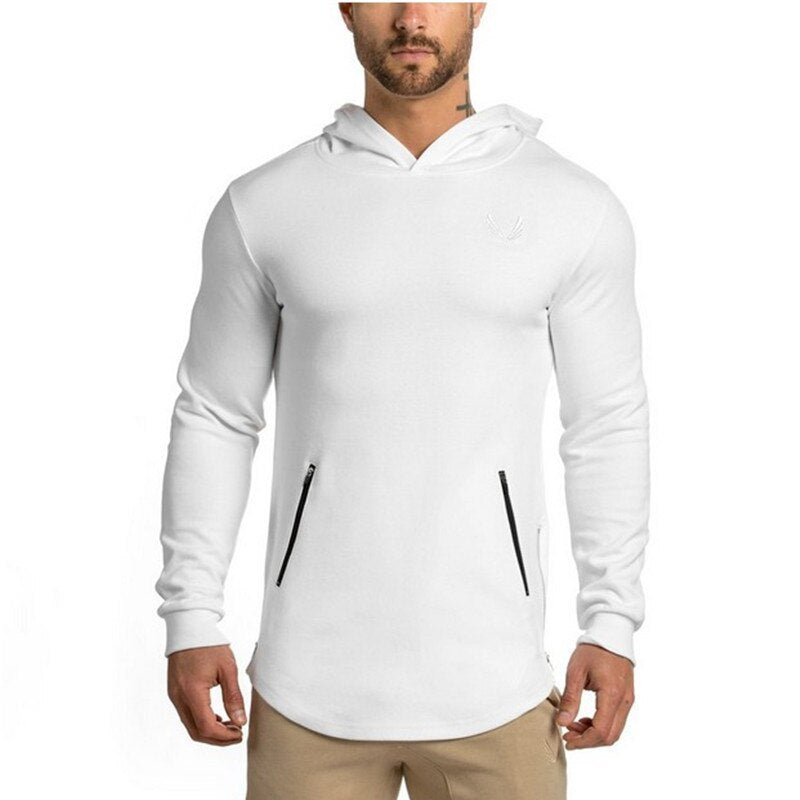 Men Pocket Embroider Side Zipper Hoodie