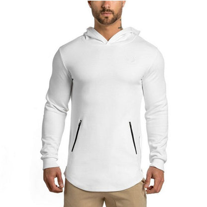 Men Pocket Embroider Side Zipper Hoodie