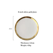 將圖片載入圖庫檢視器 Ceramic Beef Platter Household Breakfast Plate Simple And Creative European Vegetables Platter With Gold Edge Tableware
