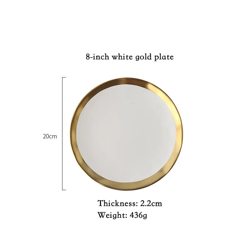 Ceramic Beef Platter Household Breakfast Plate Simple And Creative European Vegetables Platter With Gold Edge Tableware