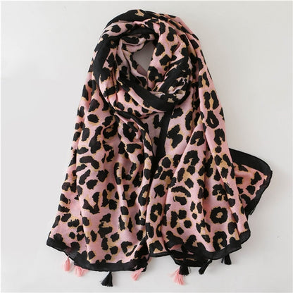 Designer Women's Leopard Dot Tassel Viscose Shawl Scarf High Quality Neckerchief Autumn Winter Foulards Muslim Hijab Sjaal