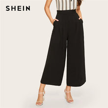 Cargar imagen en el visor de la galería, SHEIN Zip Side Slant Pocket Wide Leg Crop Pants 2019 Elegant Women Black Solid Spring Autumn Trousers Wide Leg Pants
