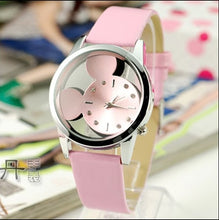 将图片加载到图库查看器，Fashion Cartoon Mickey Women Watch Men Transparent Hollow Quartz Watches Leather Strap Kid Wristwatch Girl Gift Relogio Feminino
