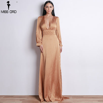 Missord 2020 Deep V Polka Dot Split Boho Beach Summer Dresses Elegant Designer Floor Length Dress Women Cloth FT18443