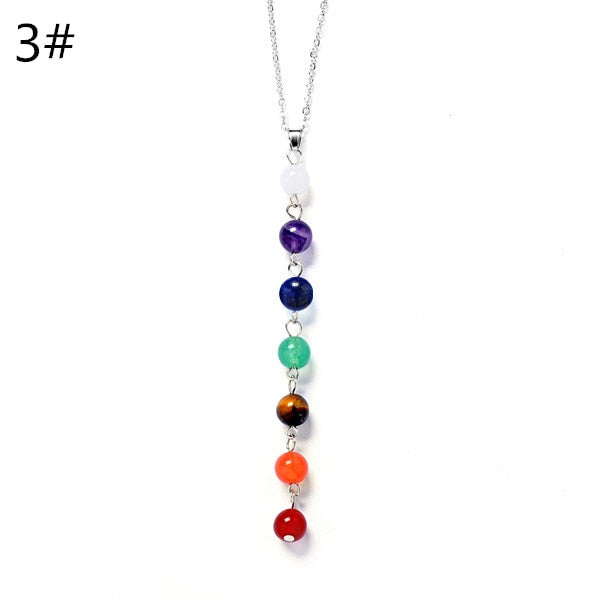 7 Chakra Stones Reiki Healing Point Chakra Pendant Charm Pendant Ankh Yoga Jewelry Semi Precious Stone Necklace
