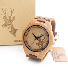 Load image into Gallery viewer, BOBO BIRD Top brand Men&#39;s Bamboo Wooden Watch Quartz Real Leather Strap Men Watches relojes finos de hombre
