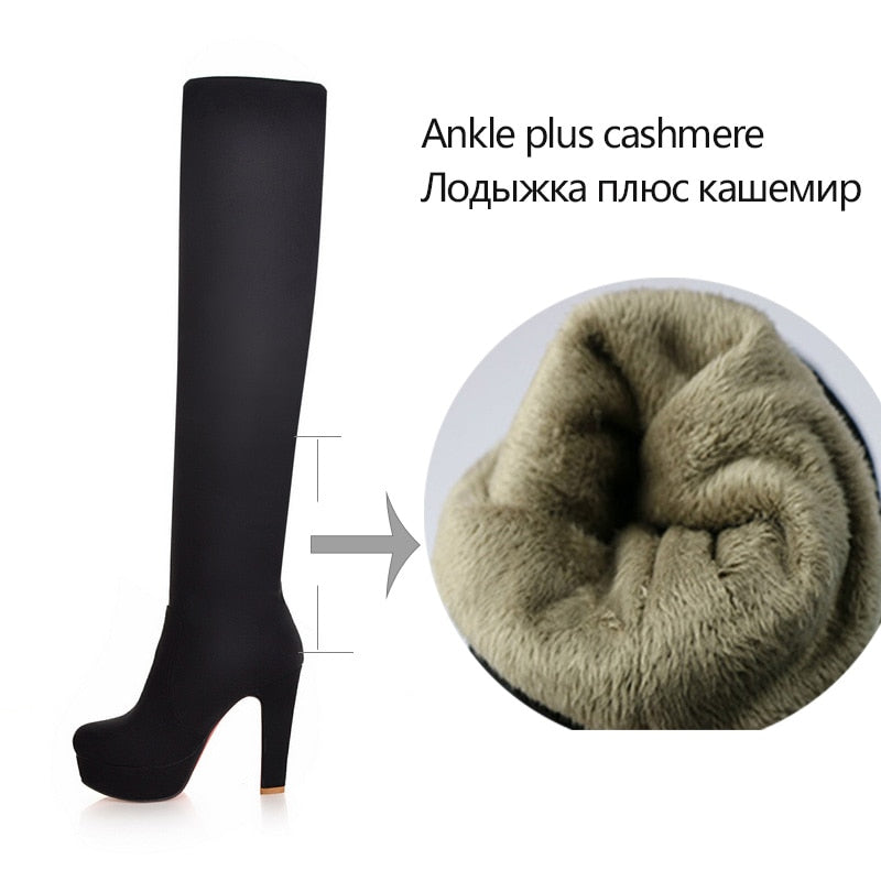 QUTAA 2020 New Women Boots Sexy Fashion Over the Knee Boots Sexy Thin Square Heel Boot Platform Woman Shoes Black size 34-43