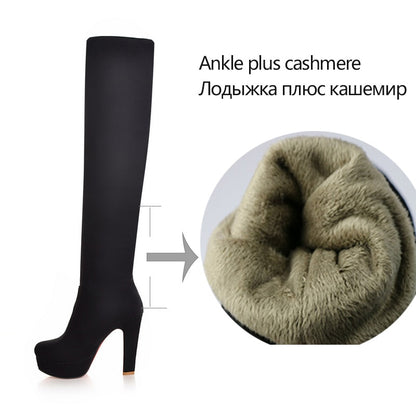 QUTAA 2020 New Women Boots Sexy Fashion Over the Knee Boots Sexy Thin Square Heel Boot Platform Woman Shoes Black size 34-43