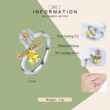 Load image into Gallery viewer, BAMOER 100% Authentic 925 Sterling Silver Fashion Bee with Daisy Flower Open Size Finger Ring for Women Party Jewelry SCR348
