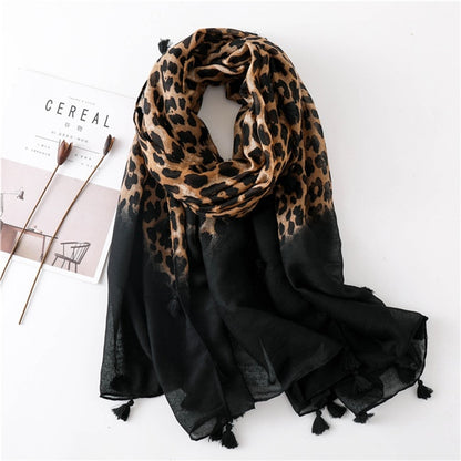 Fashion Design Sexy Leopard Dot Tassel Viscose Shawl Scarf High Quality Neckerchief Autumn Winter Foulards Muslim Hijab Sjaal
