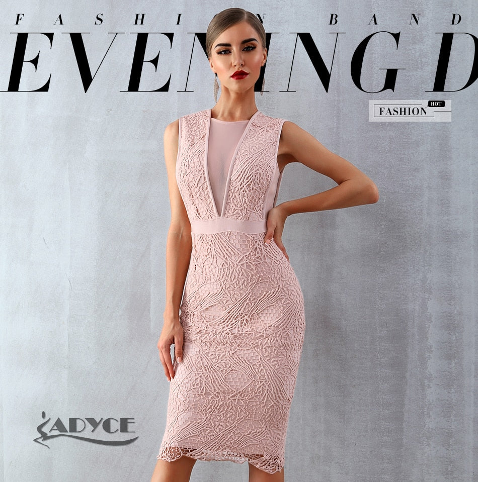 ADYCE 2020 New Summer Women Bandage Dress Vestidos Tank Sexy Lace Mesh Sleeveless Bodycon Clubwears Celebrity Runway Party Dress