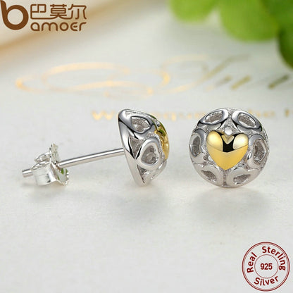 BAMOER Brincos 925 Sterling Silver My One True Love Stud Earrings for Women Openwork Heart Earrings Fine Jewelry PAS443