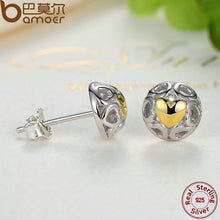 將圖片載入圖庫檢視器 BAMOER Brincos 925 Sterling Silver My One True Love Stud Earrings for Women Openwork Heart Earrings Fine Jewelry PAS443
