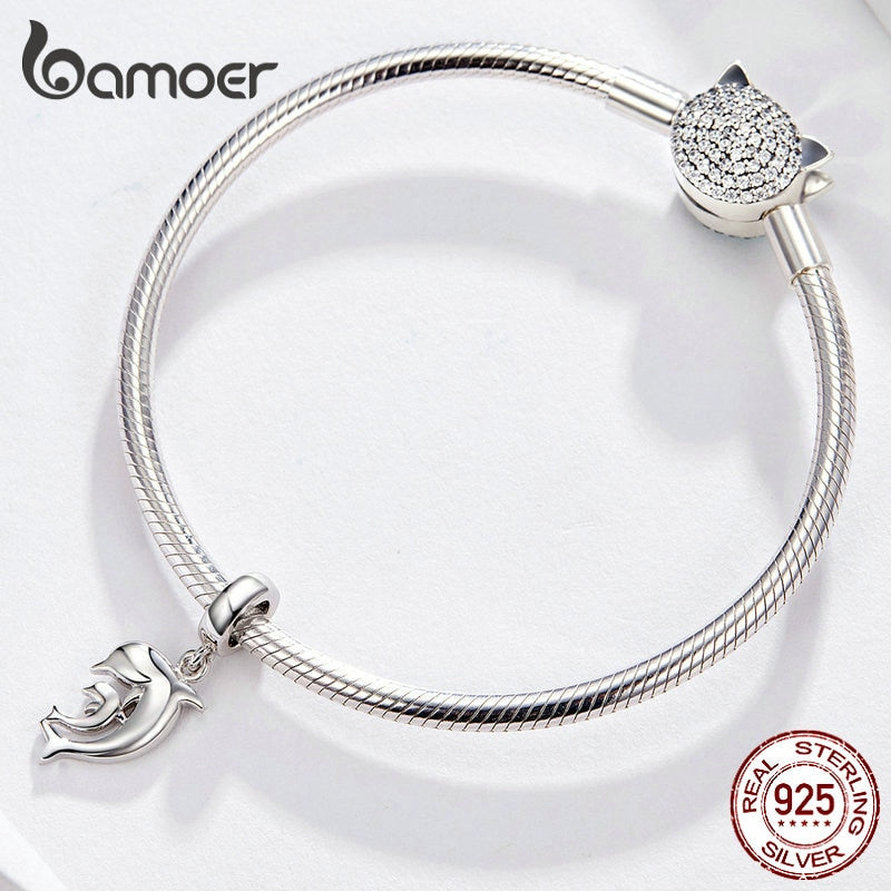 Happiness Dolphin Pendant Charms Fit Original Bracelet & Necklace 925 Sterling Silver Jewelry Symbol Of Love SCC1206