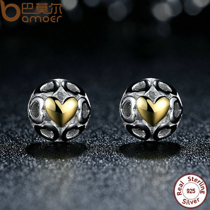 BAMOER Brincos 925 Sterling Silver My One True Love Stud Earrings for Women Openwork Heart Earrings Fine Jewelry PAS443