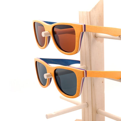 BOBO BIRD Polarized Sunglasses Women Men Layered Skateboard Wooden Frame Square Style Glasses for Ladies Eyewear In Wood Box