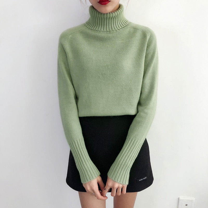 SURMIITRO Cashmere Knitted Sweater Women 2020 Autumn Winter Korean Turtleneck Long Sleeve Pullover Female Jumper Green Knitwear