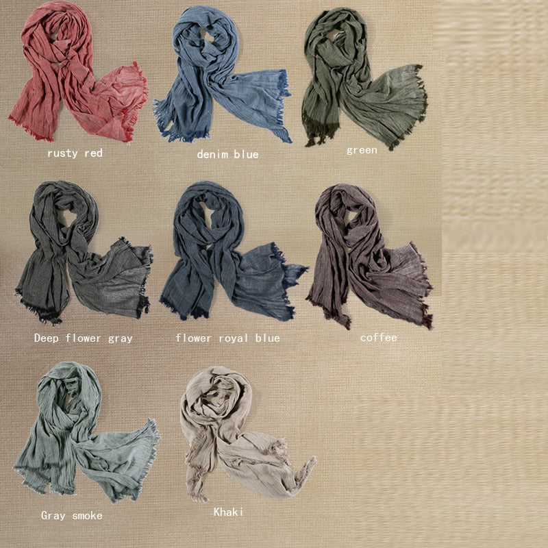Fashion Classic Retro Scarf Cotton linen lady Men Autumn Multifunctional Soft warm long scarf Multicolor Tassel scarves 72*196cm