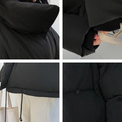 Korean Style 2019 Winter Jacket Women Stand Collar Solid Black White Female Down Coat Loose Oversized Womens Short Parka