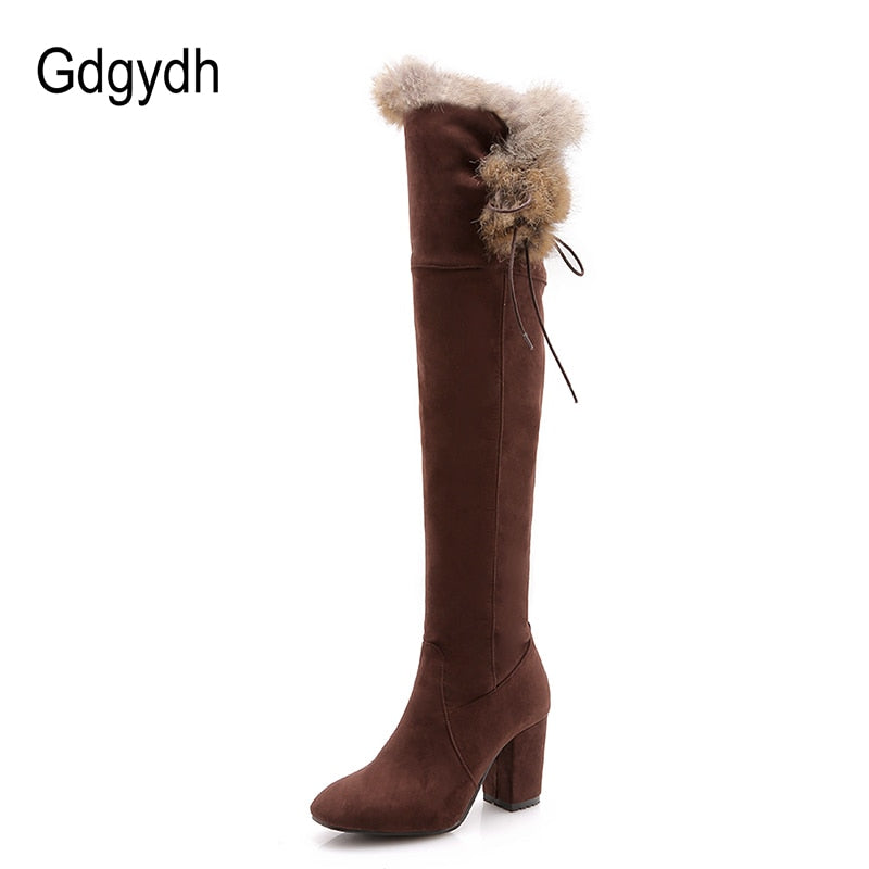 Gdgydh Female Snow Boots Winter Warm Shoes Woman Suede Over the Knee High Booties Shoes High Quality 2019 New Arrival Plush