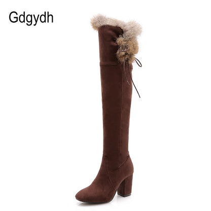 Gdgydh Female Snow Boots Winter Warm Shoes Woman Suede Over the Knee High Booties Shoes High Quality 2019 New Arrival Plush
