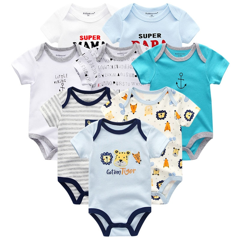 Baby Clothes 8Pcs/lots Unisex Newborn Boy&Girl Rompers roupas de bebes Cotton Baby Toddler Jumpsuits Short Sleeve Baby Clothing