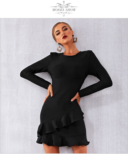 Adyce 2020 New Spring Black Bandage Dress Women Long Sleeve Ruffles Mini Club Dress Vestidos Elegant Celebrity Party Dress