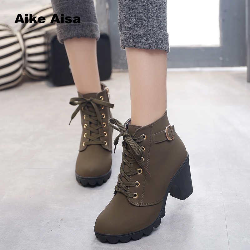 Plus Size 35-43 Winter Casual Women Pumps Warm Ankle Boots Waterproof High Heels Snow 2020 Shoes Botas Patent Botas Muje