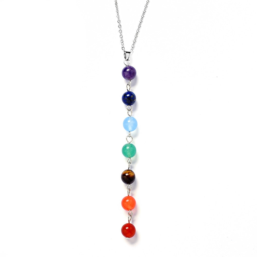 7 Chakra Stones Reiki Healing Point Chakra Pendant Charm Pendant Ankh Yoga Jewelry Semi Precious Stone Necklace