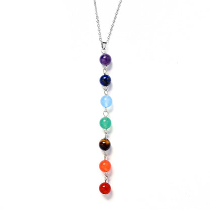7 Chakra Stones Reiki Healing Point Chakra Pendant Charm Pendant Ankh Yoga Jewelry Semi Precious Stone Necklace