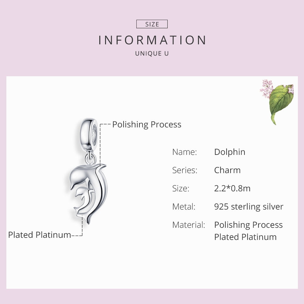 Happiness Dolphin Pendant Charms Fit Original Bracelet & Necklace 925 Sterling Silver Jewelry Symbol Of Love SCC1206