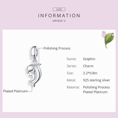 Happiness Dolphin Pendant Charms Fit Original Bracelet & Necklace 925 Sterling Silver Jewelry Symbol Of Love SCC1206