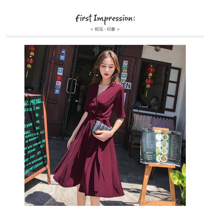 Bohemian Sexy Halter Strap Dark Red Dress