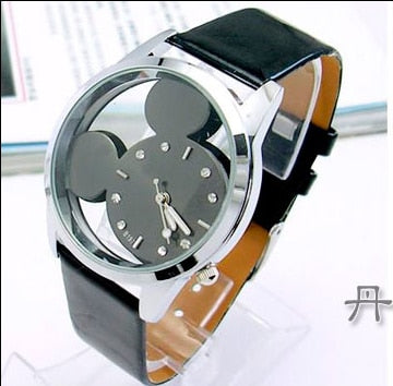 Fashion Cartoon Mickey Women Watch Men Transparent Hollow Quartz Watches Leather Strap Kid Wristwatch Girl Gift Relogio Feminino