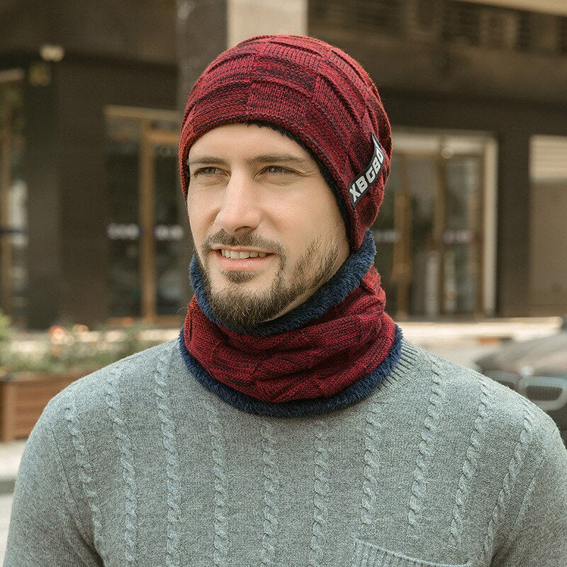 Winter Men Knitted Hat Headgear Bib suit Caps Plus Velvet Thick Wool Hat Autumn And Winter Knit Hat czapka zimowa sombrero mujer