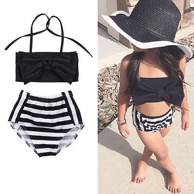 Summer Baby Kids Girl Bikini Set Striped Swimming Suit High Waist Bathing Suit Swimsuit Child Swimwear Biquini