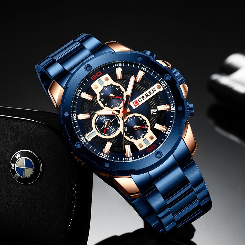 CURREN Men Watch Top Brand Stainless Steel Mens Watches Chronograph Quartz Watch Men Sports Clock Relogio Masculino Reloj Hombr