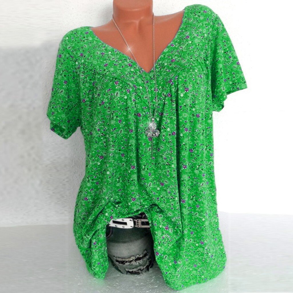 Women's Loose Casual Blouse Shirts V Neck Short Sleeve Bohemian Print Tops For Fashion Woman Femme Camisas Mujer