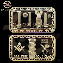 Load image into Gallery viewer, 30 pcs/lot &quot;Faith Hope Charity&quot; Masonic Symbol Freemason Challenge Gold Bar Magnificent Bullion With Different Serial Number
