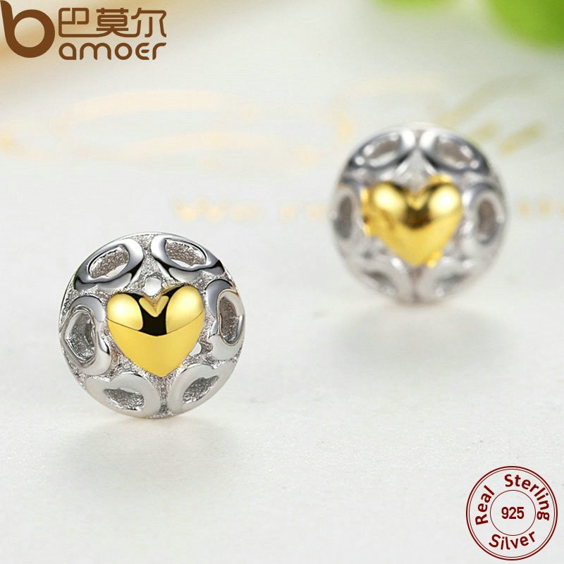 BAMOER Brincos 925 Sterling Silver My One True Love Stud Earrings for Women Openwork Heart Earrings Fine Jewelry PAS443