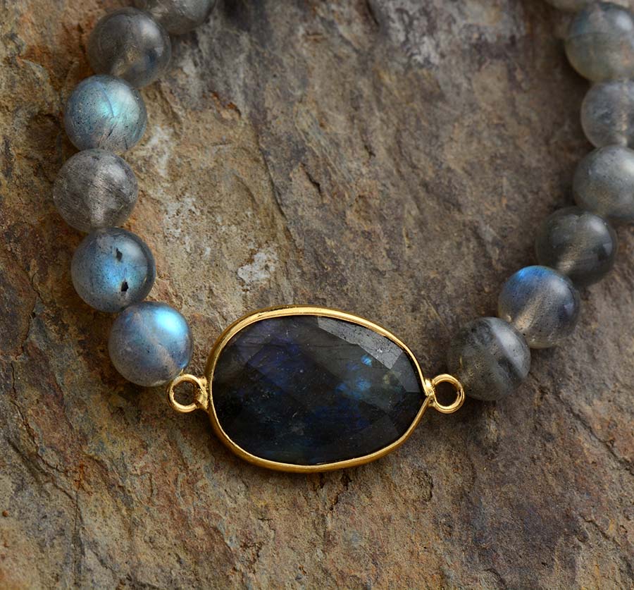 High End Women Bracelets Labradorite Stretch Bracelets Natural Stone Charm Elastic Statement Bracelet Jewelry Wholesale