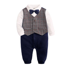 Load image into Gallery viewer, Cotton Long Sleeve Newborn Baby Clothes Plaid Bow Baby Boy Romper Spring Autumn Toddler One-Pieces Gentleman Newborn Costume
