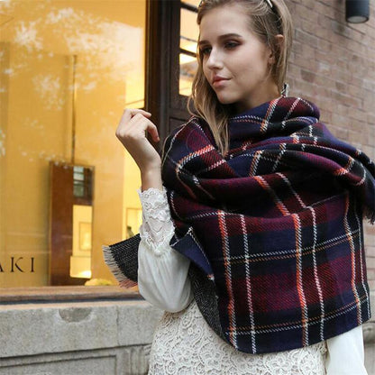 [FEILEDIS] Women's Cashmere Scarves Long Wraps Scarf Autumn Scarf England Classic Plaid Scarve