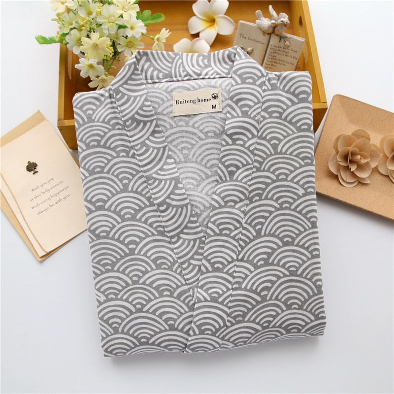 Simple Wave 100% cotton Men's pyjamas men short sleeves sleepwear Japanese Kimono pajamas sets shorts home bathrobes bedgown