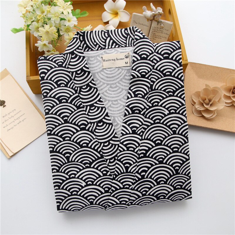 Simple Wave 100% cotton Men's pyjamas men short sleeves sleepwear Japanese Kimono pajamas sets shorts home bathrobes bedgown